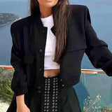 Maxbell Women's Jacket Spring for Women Ladies Cropped Two Large Pockets Casual Coat L Black