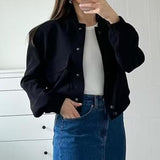 Maxbell Women's Jacket Spring for Women Ladies Cropped Two Large Pockets Casual Coat L Black