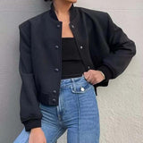 Maxbell Women's Jacket Spring for Women Ladies Cropped Two Large Pockets Casual Coat L Black