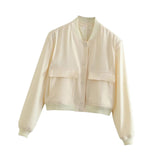 Maxbell Women's Jacket Spring for Women Ladies Cropped Two Large Pockets Casual Coat M Beige