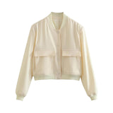 Maxbell Women's Jacket Spring for Women Ladies Cropped Two Large Pockets Casual Coat M Beige