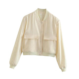 Maxbell Women's Jacket Spring for Women Ladies Cropped Two Large Pockets Casual Coat M Beige