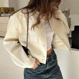 Maxbell Women's Jacket Spring for Women Ladies Cropped Two Large Pockets Casual Coat M Beige