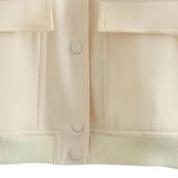 Maxbell Women's Jacket Spring for Women Ladies Cropped Two Large Pockets Casual Coat M Beige
