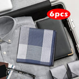 Maxbell 6Pcs Cotton Men's Hanky Pocket Square Hankies for Grandfathers Blue