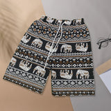Maxbell Summer Beach Shorts for Women Men Boho Clothes Thailand Elephant Short Pants Brown