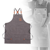 Maxbell Canvas Apron with Pockets Cross Back Bib Apron for Painting Work Shop Baking Gray