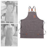 Maxbell Canvas Apron with Pockets Cross Back Bib Apron for Painting Work Shop Baking Gray