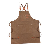 Maxbell Canvas Apron with Pockets Cross Back Bib Apron for Painting Work Shop Baking Brown