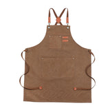 Maxbell Canvas Apron with Pockets Cross Back Bib Apron for Painting Work Shop Baking Brown