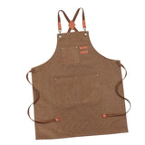 Maxbell Canvas Apron with Pockets Cross Back Bib Apron for Painting Work Shop Baking Brown