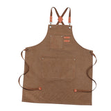 Maxbell Canvas Apron with Pockets Cross Back Bib Apron for Painting Work Shop Baking Brown