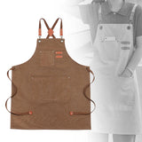 Maxbell Canvas Apron with Pockets Cross Back Bib Apron for Painting Work Shop Baking Brown