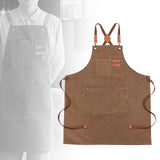 Maxbell Canvas Apron with Pockets Cross Back Bib Apron for Painting Work Shop Baking Brown