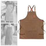 Maxbell Canvas Apron with Pockets Cross Back Bib Apron for Painting Work Shop Baking Brown