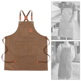Maxbell Canvas Apron with Pockets Cross Back Bib Apron for Painting Work Shop Baking Brown