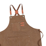 Maxbell Canvas Apron with Pockets Cross Back Bib Apron for Painting Work Shop Baking Brown