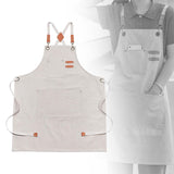 Maxbell Canvas Apron with Pockets Cross Back Bib Apron for Painting Work Shop Baking White