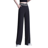 Maxbell Straight Wide Leg Womens Pants Girls Elastic Lady Loose suits Pants Trousers 2XL Black