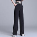 Maxbell Straight Wide Leg Womens Pants Girls Elastic Lady Loose suits Pants Trousers 2XL Black