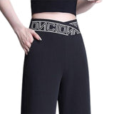 Maxbell Straight Wide Leg Womens Pants Girls Elastic Lady Loose suits Pants Trousers 2XL Black