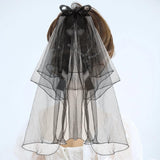 Maxbell Wedding Bridal Veil Headband Decorations Headpieces Ribbon Bowknot Hair Clip 70cm Without Light