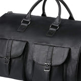 Maxbell Travel Duffle Bag Handbag PU Leather Portable Adjustable Strap Weekender Bag Black