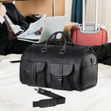 Maxbell Travel Duffle Bag Handbag PU Leather Portable Adjustable Strap Weekender Bag Black