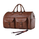 Maxbell Travel Duffle Bag Handbag PU Leather Portable Adjustable Strap Weekender Bag Brown