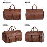 Maxbell Travel Duffle Bag Handbag PU Leather Portable Adjustable Strap Weekender Bag Brown