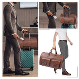 Maxbell Travel Duffle Bag Handbag PU Leather Portable Adjustable Strap Weekender Bag Brown