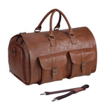 Maxbell Travel Duffle Bag Handbag PU Leather Portable Adjustable Strap Weekender Bag Brown