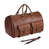 Maxbell Travel Duffle Bag Handbag PU Leather Portable Adjustable Strap Weekender Bag Brown