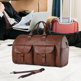 Maxbell Travel Duffle Bag Handbag PU Leather Portable Adjustable Strap Weekender Bag Brown