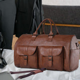 Maxbell Travel Duffle Bag Handbag PU Leather Portable Adjustable Strap Weekender Bag Brown