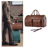 Maxbell Travel Duffle Bag Handbag PU Leather Portable Adjustable Strap Weekender Bag Brown