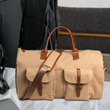 Maxbell Travel Duffle Bag Handbag PU Leather Portable Adjustable Strap Weekender Bag Light Brown