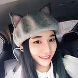 Maxbell Fox Beret Hat Soft Breathable Lady French Beret for Christmas Travel Outdoor