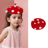 Maxbell Mushroom Hat Novelty Party Hat White Spotted Photo Props Teens Wool Beret