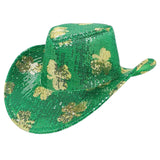 Maxbell Sequin Cowboy Hat Green ST Patricks Day Hats for Dressing up Holiday Dancing