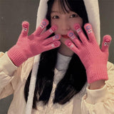 Maxbell Winter Warm Knitted Gloves Soft for Cold Weather Touch Screen Gloves Rose Red