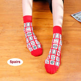 Maxbell 5Pcs Chinese New Year Red Socks Cotton Socks for Basketball Festivals Travel