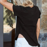 Maxbell Women Short Sleeve T Shirt Black Crew Neck Tee for Travel Commuting Vacation XL