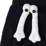 Maxbell Hand in Hand Gloves Soft Cartoon Lovely Gloves 3D Thermal Full Finger Gloves Black