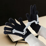 Maxbell Hand in Hand Gloves Soft Cartoon Lovely Gloves 3D Thermal Full Finger Gloves Black