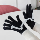 Maxbell Hand in Hand Gloves Soft Cartoon Lovely Gloves 3D Thermal Full Finger Gloves Black