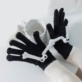 Maxbell Hand in Hand Gloves Soft Cartoon Lovely Gloves 3D Thermal Full Finger Gloves Black