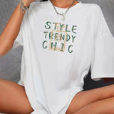 Maxbell Women's T Shirt Short Sleeve Classic Letter Print Casual Wear Trendy Clothes