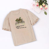 Maxbell Women's Short Sleeve Tops Loose Streetwear Crewneck Clothing Khaki Tee Shirt