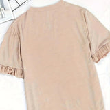 Maxbell Women Ruffle Short Sleeve Outfits Female Vacation Round Neck Work Summer Top